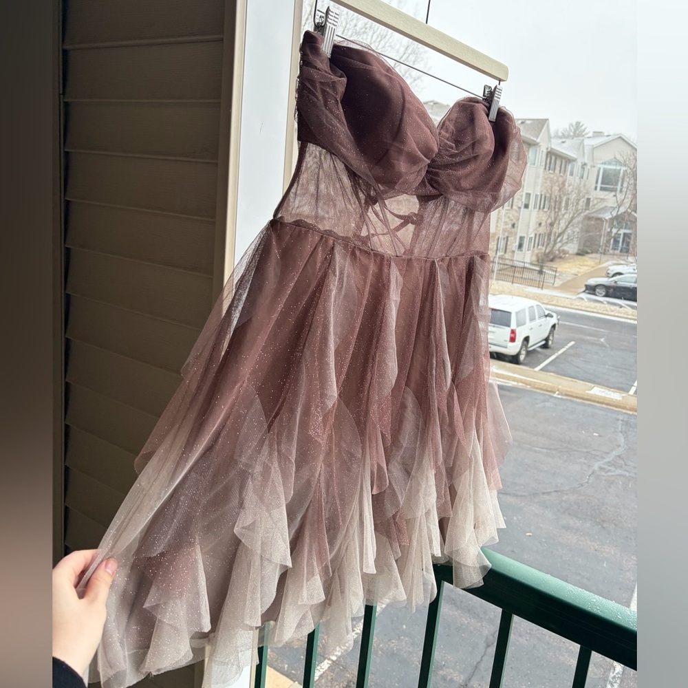 🆕✨Pear Culture 17/18 13/14 Juniors' Sweetheart-Neck Ombre Mesh Fit&Flare Bustier - Picture 6 of 16